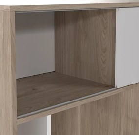 Birou de colt cu biblioteca in decor de stejar Jackson Hickory, EFREM PLUS