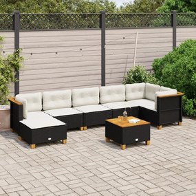 3261929 vidaXL Set mobilier de grădină cu perne, 8 piese, negru, poliratan