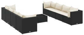 3308040 vidaXL Set mobilier de grădină cu perne, 9 piese, negru, poliratan