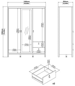 Șifonier grej cu oglindă 150x199x58 cm Madrid – Tvilum