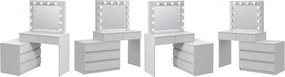 Masuta machiaj cu Oglinda LED si 5 Sertare pentru Cosmetice, Set Masa toaleta 130 cm, Alb, masuta cosmetica, vanity - SEA541