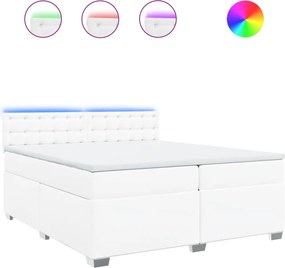 vidaXL Pat box spring cu saltea, alb, 200x200 cm, piele ecologică