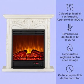 Klarstein Etna Pozzolana, șemineu electric, 1800 W, cronometru săptămânal, telecomandă, alb