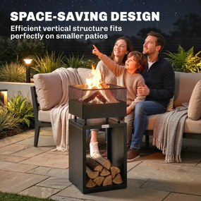 Outsunny Cuva pentru foc 39 x 39 x 87 cm șemineu cu depozit pentru lemne grilaj pentru cărbune picioare reglabile, Schwarz | Aosom Romania