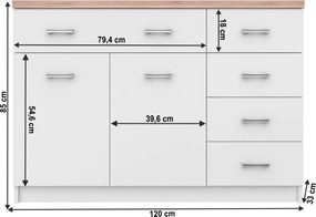 Comodă 2d5s, alb/stejar sonoma, TOPTY TYP 08