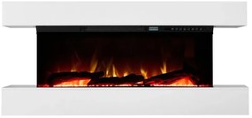 Șemineu electric, montare independentă, cadru MDF, sticla securizata, flacara LED cu efect realist, difuzor cu sunet de lemne trosnind, Alb
