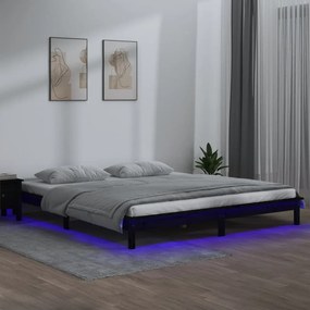 820655 vidaXL Cadru de pat cu LED, negru, 140x190 cm, lemn masiv