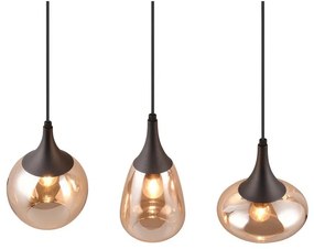 Lustră neagră/portocalie cu abajur din sticlă Lumina – Trio