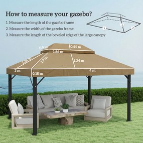 Outsunny Prelată de schimb pentru pavilion 4 x 3 m, acoperiș dublu cu orificii de scurgere, poliester 370 g/m², beige | Aosom Romania