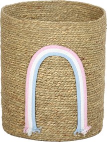 HOMCOM Coș de depozitare 24,7L cu decorațiune curcubeu, coș împletit mare pentru baie, dormitor, natural | Aosom Romania