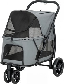 PawHut Cărucior pentru Câini Pliabil cu 3 Roți Ferestre din Plasă Pernă Lavabilă Pentru Orice Teren Sarcină 20 kg 92x63x95 cm Gri | Aosom Romania