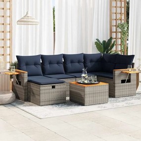 vidaXL Set canapele de grădină, 7 piese, cu perne, gri, poliratan