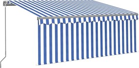 vidaXL Copertină retractabilă manual cu stor, albastru & alb, 3x2,5 m