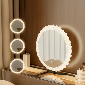 RESIGILAT- Set EMILY, Masă de toaletă pentru machiaj cu oglindă iluminată LED, în trei culori, intensitate reglabilă, control touch, comoda, taburet, 80 cm, Alb