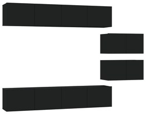 3114599 vidaXL Set dulap TV, 6 piese, negru, lemn prelucrat