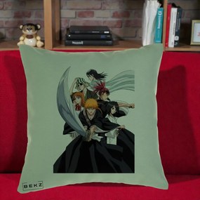 Perna Personalizata Bleach Grup Complet Ichigo si Prietenii, 40x40 cm, Verde, Husa Detasabila, Perna Inclusa, BEKZ®