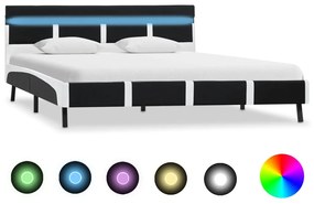 Cadru de pat cu LED, negru, 140 x 200 cm, piele ecologica Alb si negru, 140 x 200 cm