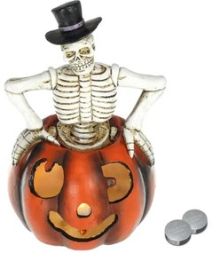 Decorațiune LED HALLOWEEN Retlux LED/2xLR44/alb cald, schelet în dovleac, rășină