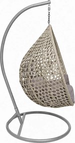 Fotoliu leagan suspendat, cu perne moi, rezistente la UV, împletitură tip răchită, structură metalică, pentru interior și exterior, Gri