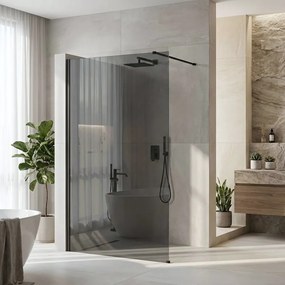 Paravan de dus fumuriu Rea Flexi Grey 120 cm negru