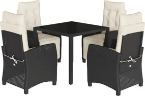 vidaXL Set mobilier de grădină cu perne, 5 piese, negru, poliratan