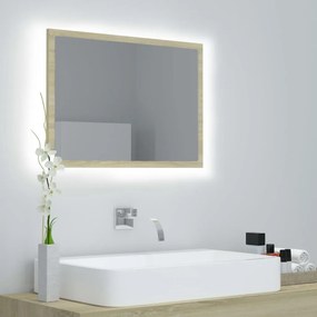 804919 vidaXL Oglindă de baie cu LED, stejar sonoma, 60x8,5x37 cm, acril