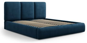 Pat matrimonial albastru închis tapițat cu spațiu de depozitare și somieră 160x200 cm Brody – Mazzini Beds