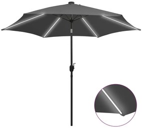 Umbrelă de soare cu LED și stâlp aluminiu, antracit, 300 cm