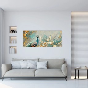 Tablou - Păun cu decor de aur (120x50 cm)