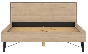 Pat matrimonial în culoare naturală cu aspect de lemn de stejar cu somieră 160x200 cm Ry – Tvilum