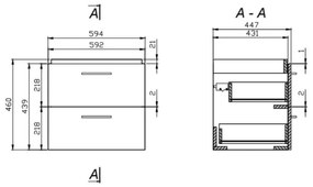 Set mobilier suspendat si lavoar Cersanit, Lara, cu doua sertare, 60 x 45 cm, alb