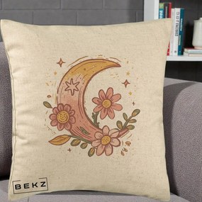 Perna Decorativa Luna Florala Boho, 40x40 cm, Bej, Husa Detasabila, Perna Inclusa, BEKZ®