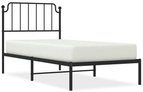 Cadru pat metalic cu tablie, negru, 90x200 cm