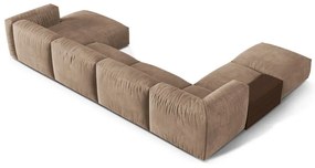 Colțar modular maro deschis cu tapițerie din catifea (cu colț pe partea stângă/în formă de "U") Martina – Micadoni