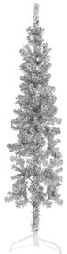 Jumatate brad de Craciun subtire cu suport, argintiu, 120 cm 1, Argintiu, 120 cm