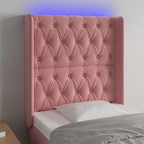 3124419 vidaXL Tăblie de pat cu LED, roz, 83x16x118/128 cm, catifea