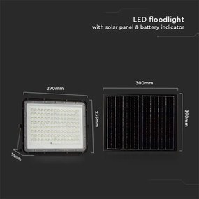 Proiector LED solar de exterior LED/20W/3,2V 6400K negru + telecomandă