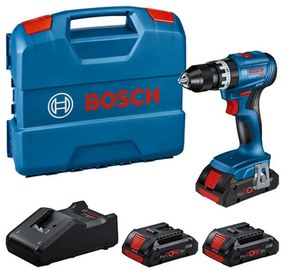 Set cheie cu impact fără fir Bosch Professional GSB 18V-45 0615A5002U, 850W, 21/45 Nm, 500-1900 rpm, 4 Ah, 3 baterii, Carcasă, Albastru