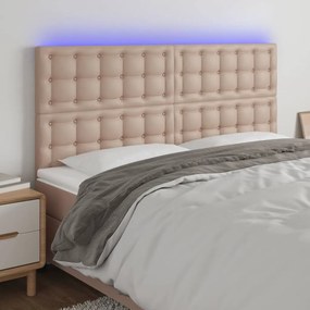 Tablie de pat cu LED, cappuccino, 200x5x118 128 cm, piele eco 1, Cappuccino, 200 x 5 x 118 128 cm