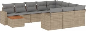 vidaXL Set canapele de grădină, 11 piese, cu perne, bej, poliratan