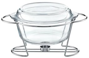 Vas termorezistent cu incalzitor 4L, suport argintiu, chafing dish, Saule