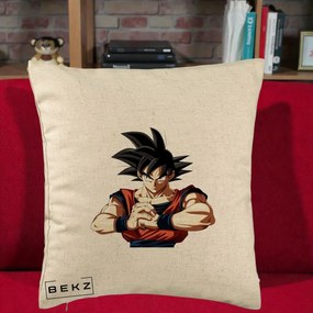 Perna Personalizata Dragon Ball Goku Portret Serios, 40x40 cm, Bej, Husa Detasabila, Perna Inclusa, BEKZ®