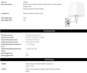 Aplica de perete moderna LUX, finisaj nickel cu abajur alb, Lexington Single 108634 HZ