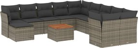 vidaXL Set canapea de grădină cu perne, 12 piese, gri, poliratan