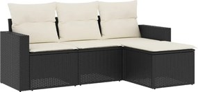 vidaXL Set mobilier de grădină cu perne, 4 piese, negru, poliratan