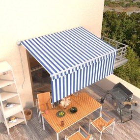 vidaXL Copertină retractabilă manual cu stor, albastru&amp;alb, 3,5x2,5 m