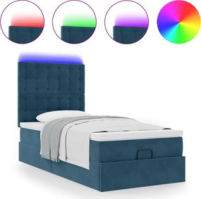 vidaXL Cadru de pat otoman cu saltele Albastru închis 80x200cm catifea