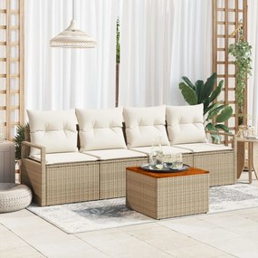 vidaXL Set de canapea de grădină cu 5 piese și perne, bej, din rattan sintetic, acacia