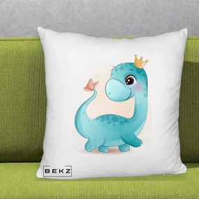 Perna Personalizata Dinozaur Bland Coroana Kawaii, 40x40 cm, Alb Pufos, Husa Detasabila, Perna Inclusa, BEKZ®