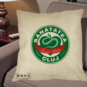 Perna Personalizata Sanatatea Cluj Servicii Publice 1986, 40x40 cm, Crem, Husa Detasabila, Perna Inclusa, BEKZ®